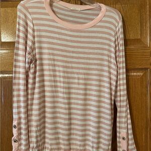Pink and White Striped Long Sleeve Top